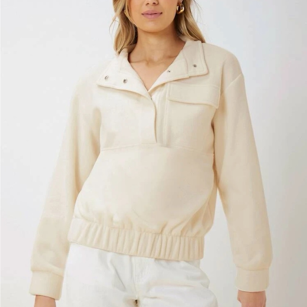 Soft thermal half button sweat shirt
Pocket front - nude / beige / ivory / cream